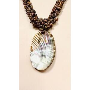 Twisted Strands Small Shell Beads Multi Colors of Lovely Oval Abalone Necklace